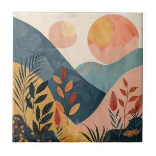 Paisagem Montanhosa Boho de Sóis Gêmeos em Azul Tu