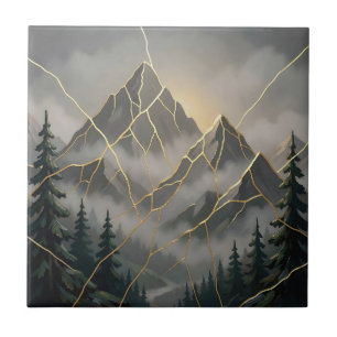 Paisagem Montanhosa Kintsugi Rachaduras Douradas