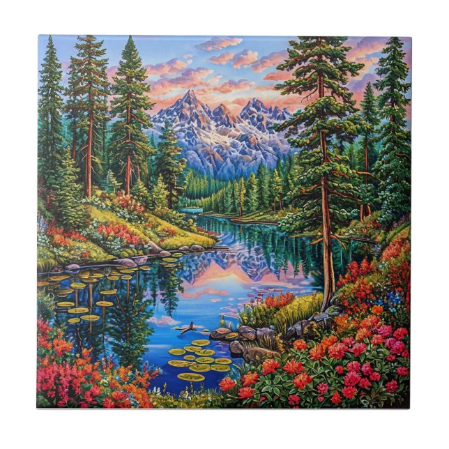 Paisagem Montanhosa Vibrante com Reflexo (Frente)