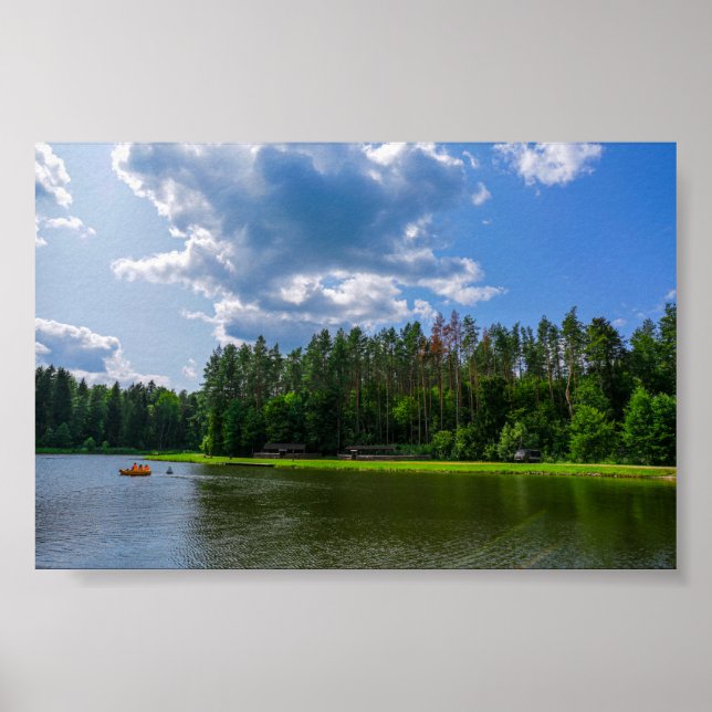 Paisagem natural Lago Boat Belarus Poster (Frente)