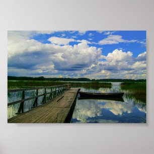 Paisagem natural Lago Boat Belarus Poster