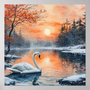 Paisagem Romântica do Lago dos Cisnes em Impressão