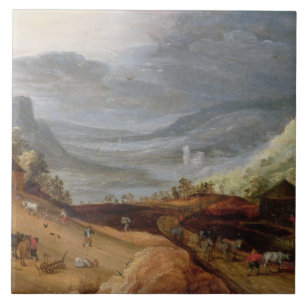 Paisagem rural com um fazendeiro que freia os