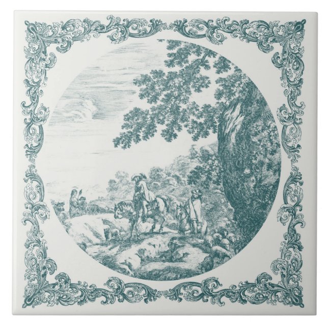Paisagem Rural Delft Vintage azul-teal e cinza (Frente)