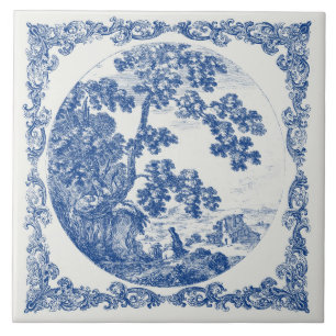 Paisagem Rural Holandesa Azul Delft Vintage