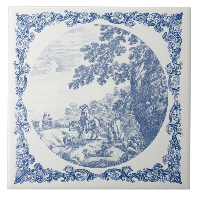 Paisagem Rural Vintage Chic Delft Azul  (Frente)
