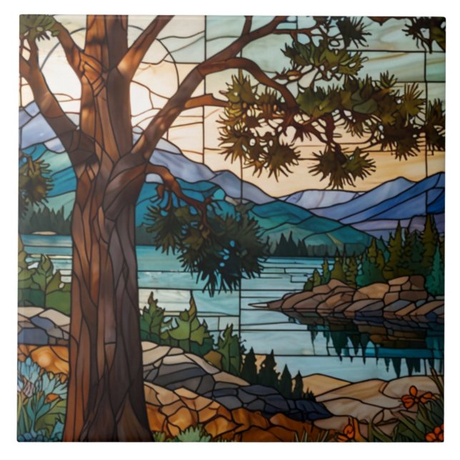 Paisagem rústica de cordilheira em vitral (Frente)