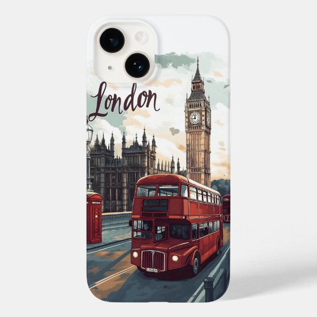 Paisagem urbana de Londres com ônibus de dois anda (Verso)