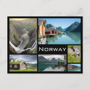 Paisagens no cartão preto da colagem de Noruega
