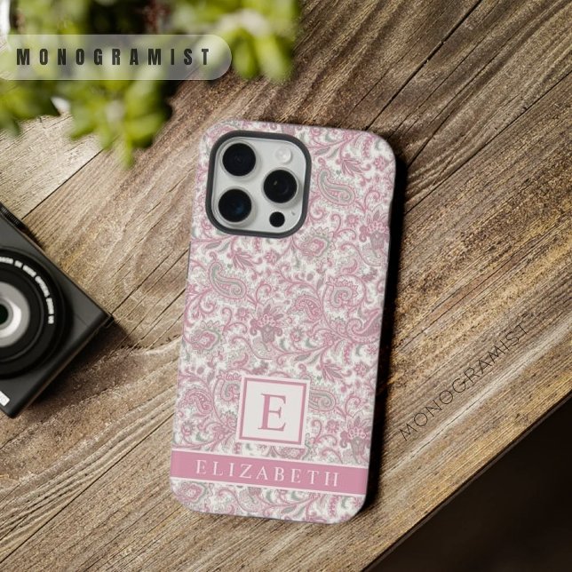 Paisley Branco Cor-de-rosa claro personalizável (Customizable Light Soft Pastel Pink White Paisley iPhone Case)