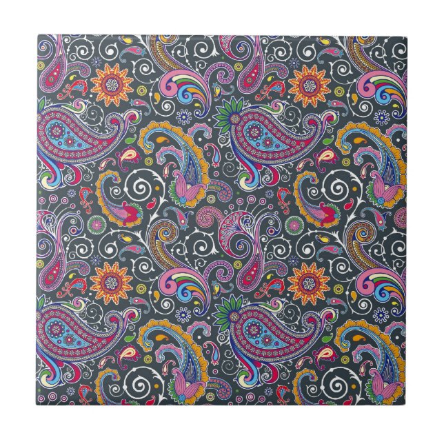 Paisley brilhante no preto liso (Frente)