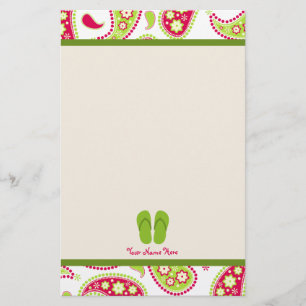 Paisley cor-de-rosa & verde, artigos de papelaria