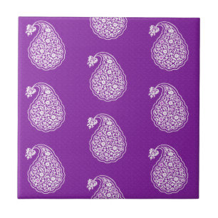 Paisley de azulejo persa - branco em roxo