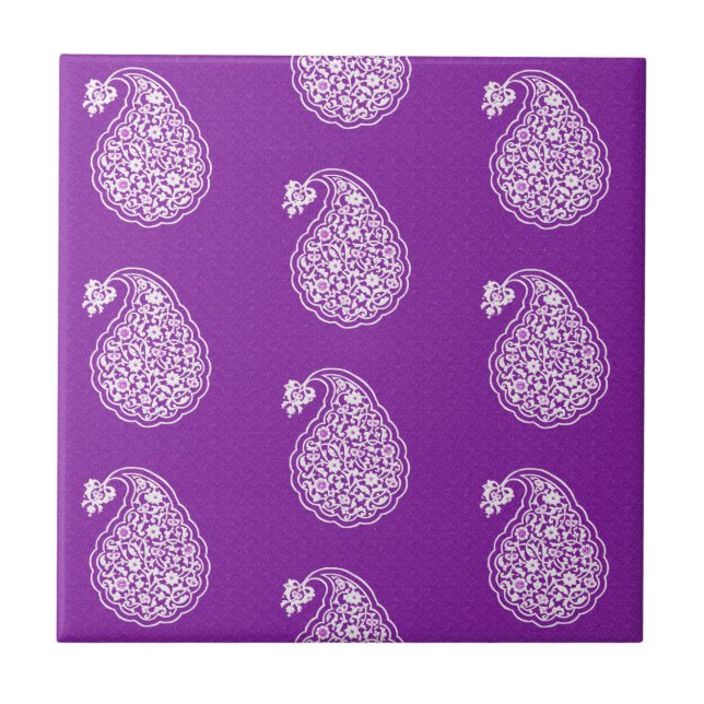 Paisley de azulejo persa - branco em roxo (Frente)