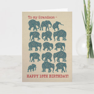 Paisley Elephants - Cartão de Aniversário para 15