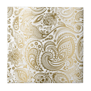 Paisley Floral Branco E Dourado 3