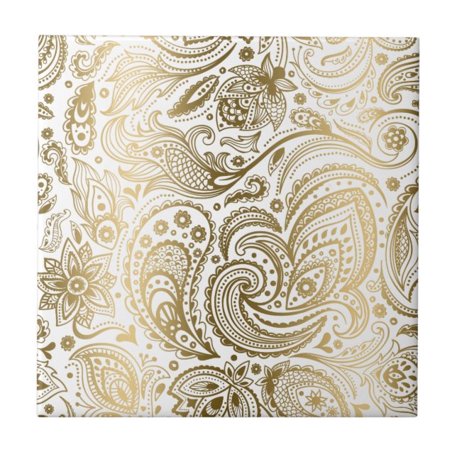 Paisley Floral Branco E Dourado 3 (Frente)
