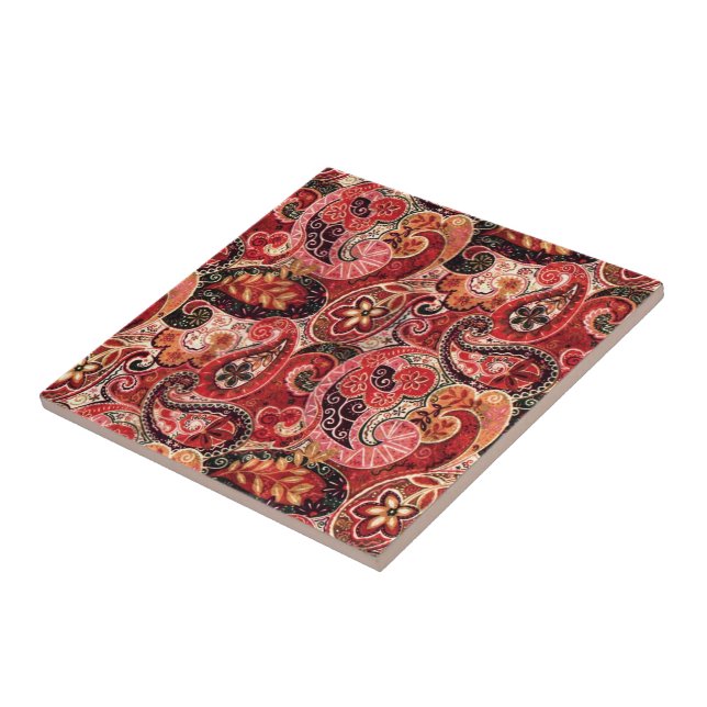 Paisley Floral, Vermelho, Rosa e Preto (Lateral)