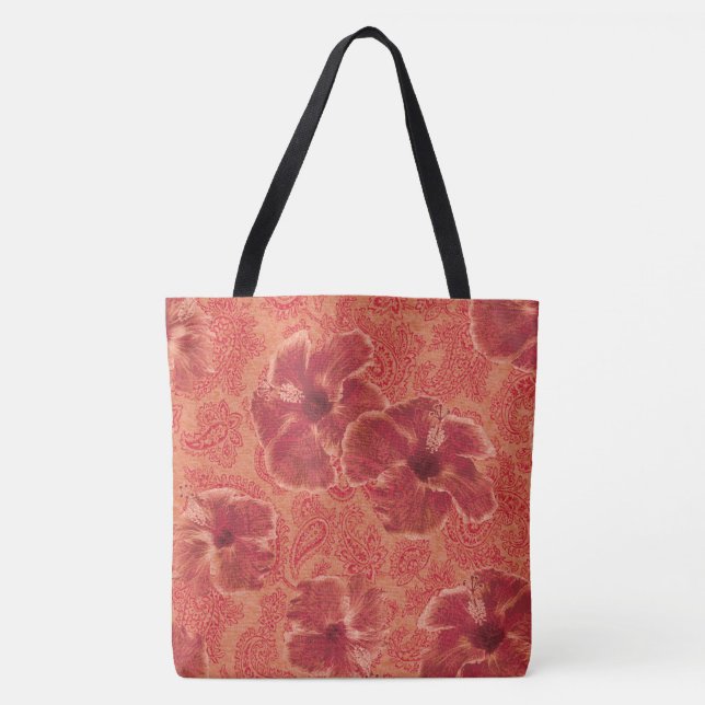 Paisley Hibiscus Vintage Bolsa de praia Psicodélic (Frente)