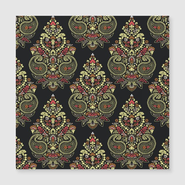paisley indiano, fundo negro geométrico (Frente)