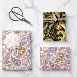 Paisley misto preto, Dourado e roxo clássico