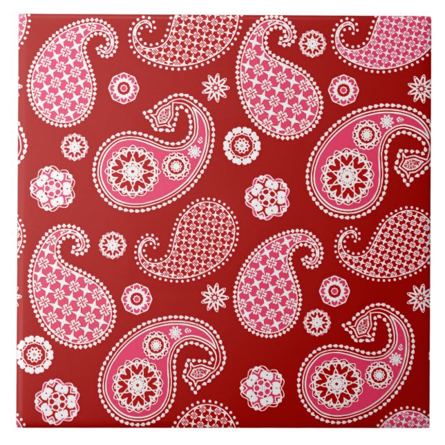 Paisley Pattern, Vermelho Escuro, Branco e Rosa Co (Frente)