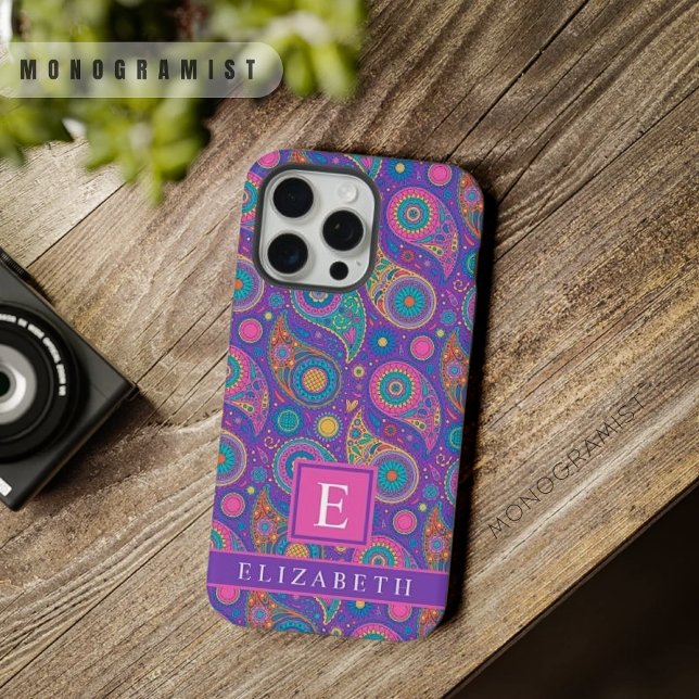 Paisley Rosa Azul Roxo e Violeta Personalizável (Customizable Violet Purple Blue Pink Paisley iPhone Case)