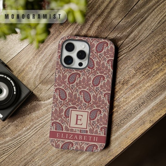 Paisley Rosa Rosa, Cinza Vermelha Maroon Personali (Customizable Maroon Red Grey Beige Pink Paisley iPhone Case)