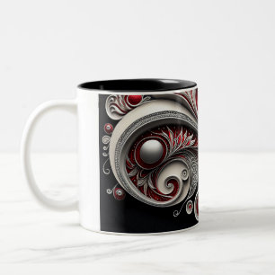 Paisley Swirl Red, Silver e White 2 caneca