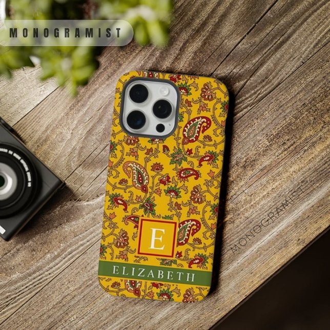 Paisley Verde Amarelo Brilhante Personalizável (Customizable Bright Yellow Red Green Paisley iPhone Case)