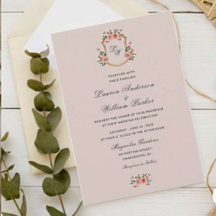 Paixão Monograma com flores Convite de Casamento