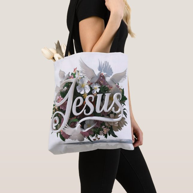 Palavra Jesus tote bags cristãos (Close Up)