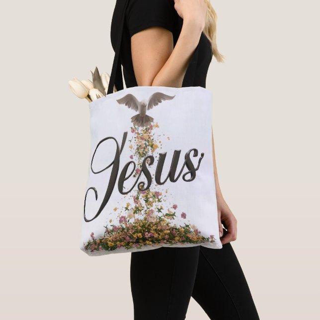 Palavra Jesus tote bags cristãos (Close Up)