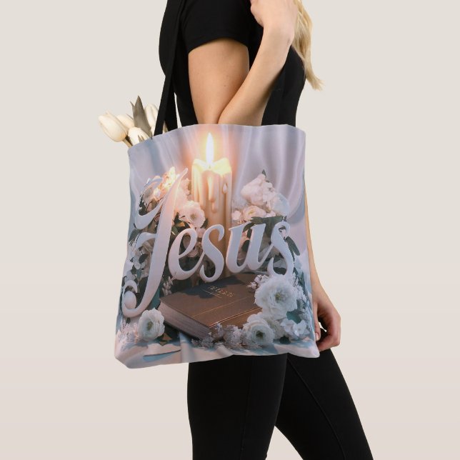 Palavra Jesus tote bags cristãos (Close Up)