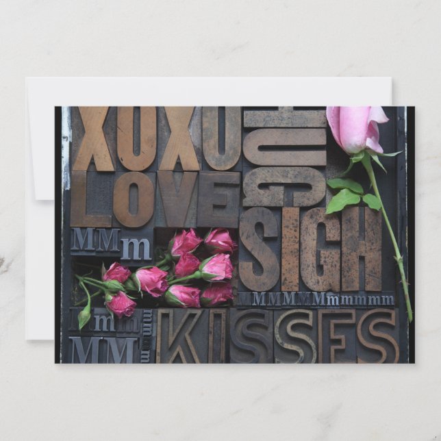 palavras de amor em convite de tipo letterpress (Frente)