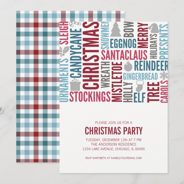 Palavras de Natal Convite para Festa de Férias (Frente/Verso)