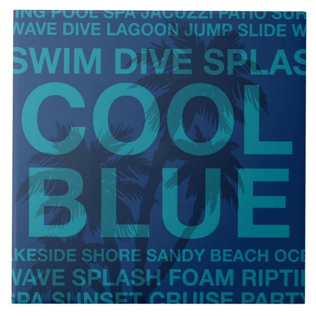 Palavras de Verão Azulejos de Poolside e Palm Tree (Frente)