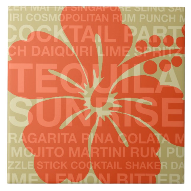 Palavras de Verão Cocktails e Azulejos de Hibiscus (Frente)