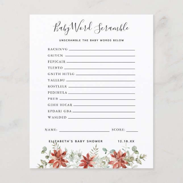 Palavras Desordenadas de Bebê | Jogo para Chá de B (Frente)