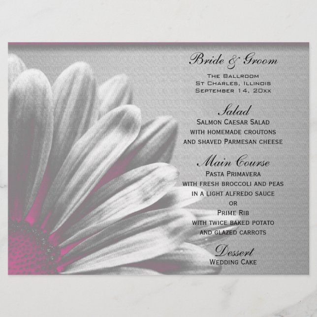 Palavras-vozes cor-de-rosa e Cinza Menu Casamento (Frente)