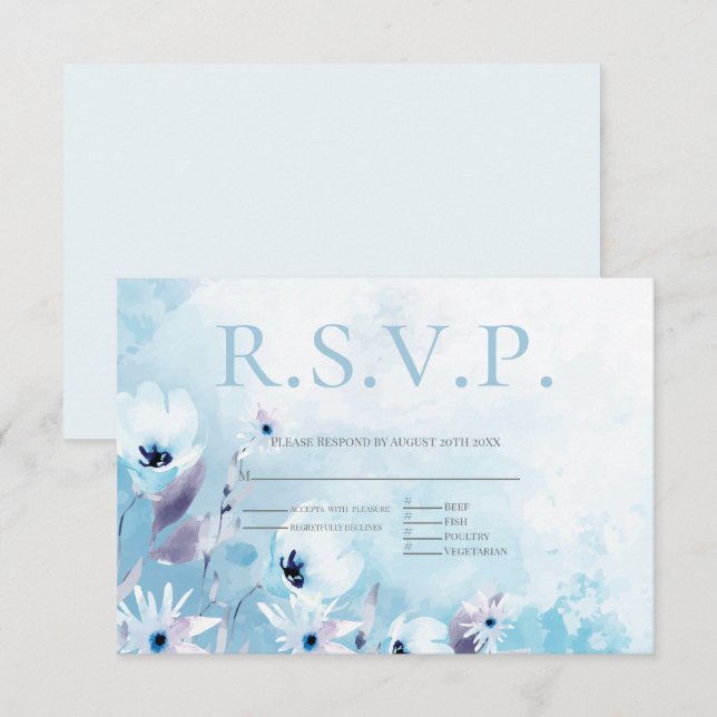 Pale Blue Anemone Flowers Menu Choice RSVP (Frente/Verso)