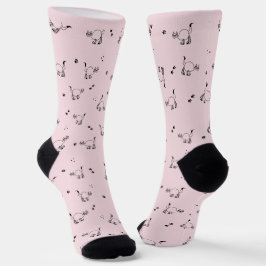 Pale Blush Cat Line Art Pattern Socks