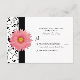Pale Gerbera Daisy Black Scroll Design RSVP