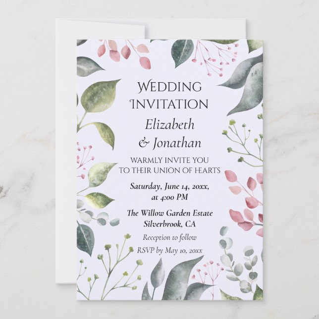 Pale Grey & Red Leaves Custom Wedding Invitation (Frente)