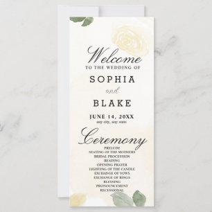 Pale Yellow Roses and Greenery Weding Program