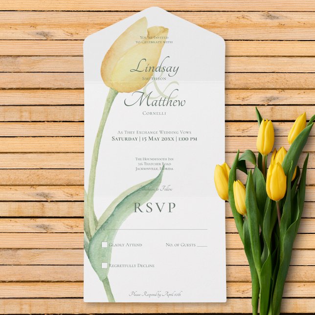 Pale Yellow Tulip Solo Moderno Sem Janto (Pale Yellow Tulip Solo Modern No Dinner All In One Invitation)