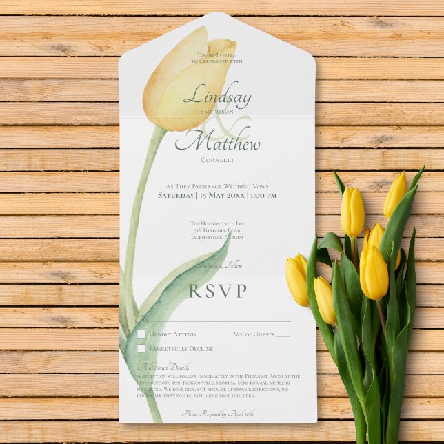 Pale Yellow Tulip Solo Moderno Sem Janto com Detal (Pale Yellow Tulip Solo Modern No Dinner w/ Details All In One Invitation)