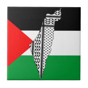 Palestina - Bandeira e Mapa com Padrão Keffiyeh