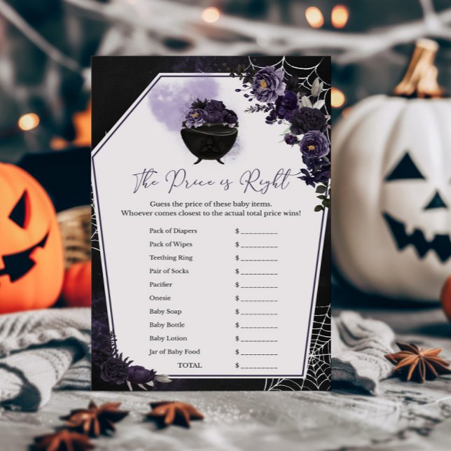 Palha Gótica Roxa O Preço é o Jogo Certo (Floral Gothic Baby Shower Invitation The Price is Right Game )