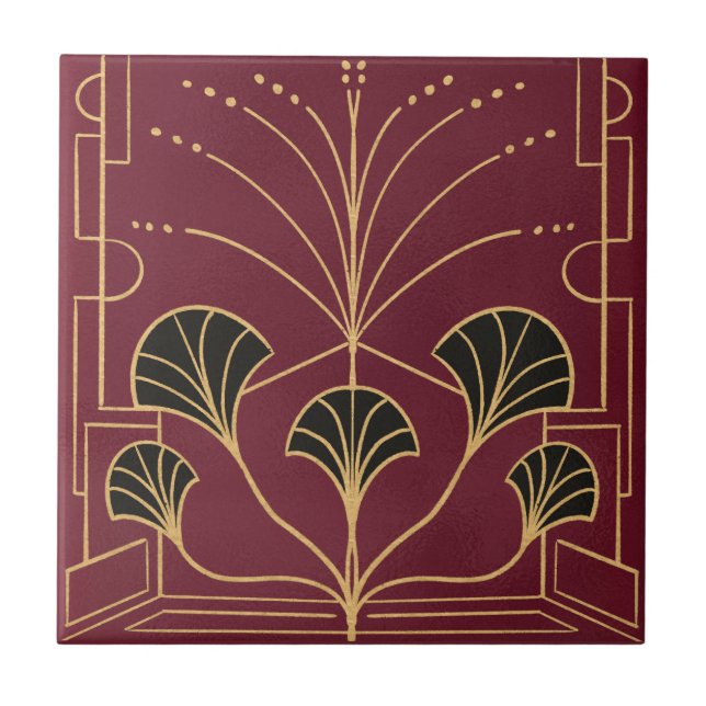 Palhetas de azulejo vermelho-chic Art deco cherry (Frente)